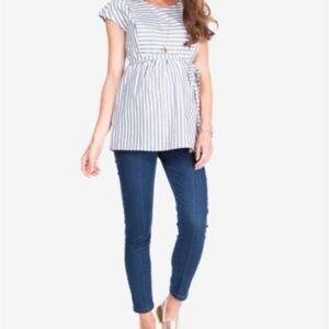 Seraphine Blue and White Striped Maternity Blouse